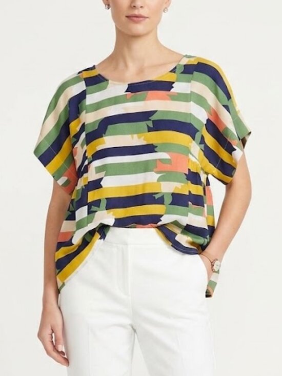Maeve Tops - Maeve Anthropologie Milla Striped Multicolor Short Sleeve Blouse Size S
